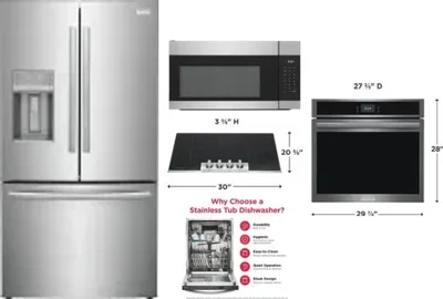 5 Piece Package Includes Refrigerator, Cooktop, Wall Oven, Microwave And Dishwasher