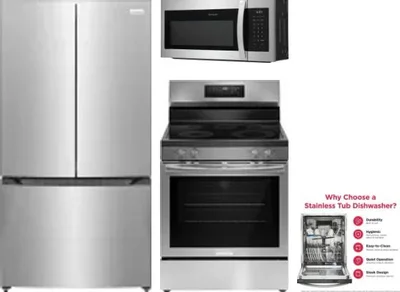 4 Piece Package Includes Refrigerator, Range, Microwave And Dishwasher