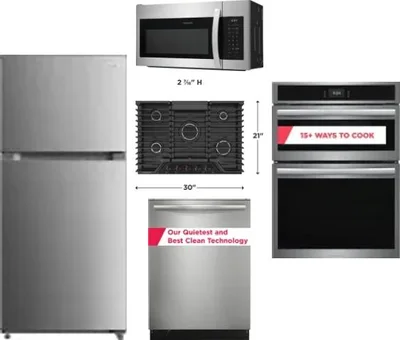 5 Piece Package Includes Refrigerator, Cooktop, Wall Oven, Microwave And Dishwasher