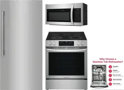 4 Piece Package Includes Refrigerator, Range, Microwave And Dishwasher