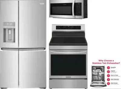 4 Piece Package Includes Refrigerator, Range, Microwave And Dishwasher
