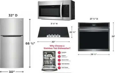 5 Piece Package Includes Refrigerator, Cooktop, Wall Oven, Microwave And Dishwasher