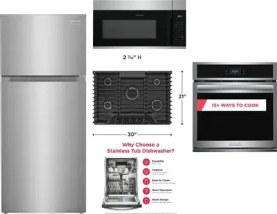 5 Piece Package Includes Refrigerator, Cooktop, Wall Oven, Microwave And Dishwasher