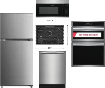 5 Piece Package Includes Refrigerator, Cooktop, Wall Oven, Microwave And Dishwasher