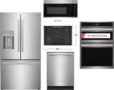 5 Piece Package Includes Refrigerator, Cooktop, Wall Oven, Microwave And Dishwasher