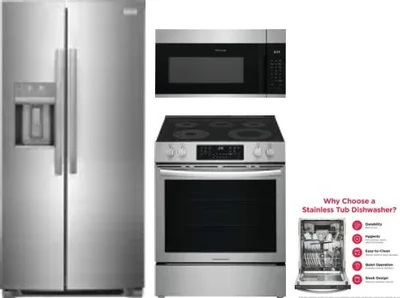 4 Piece Package Includes Refrigerator, Range, Microwave And Dishwasher