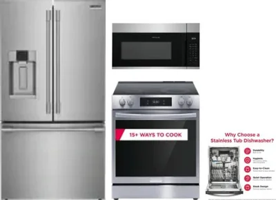 4 Piece Package Includes Refrigerator, Range, Microwave And Dishwasher