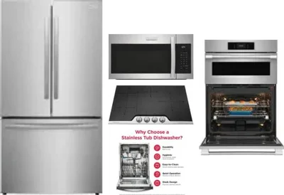 5 Piece Package Includes Refrigerator, Cooktop, Wall Oven, Microwave And Dishwasher