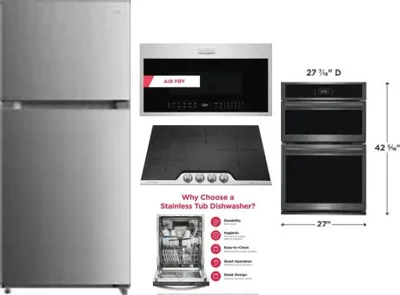 5 Piece Package Includes Refrigerator, Cooktop, Wall Oven, Microwave And Dishwasher