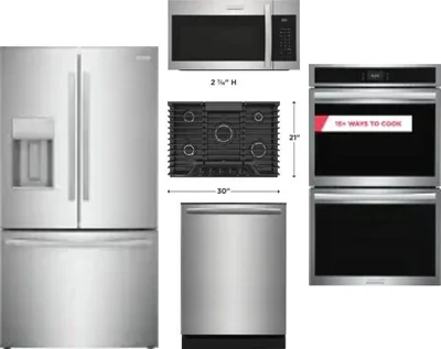 5 Piece Package Includes Refrigerator, Cooktop, Wall Oven, Microwave And Dishwasher