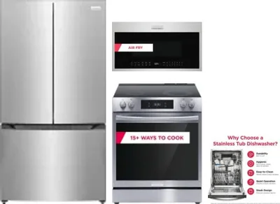4 Piece Package Includes Refrigerator, Range, Microwave And Dishwasher