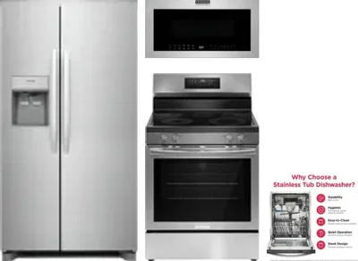 4 Piece Package Includes Refrigerator, Range, Microwave And Dishwasher