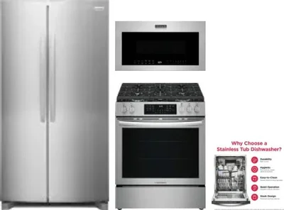 4 Piece Package Includes Refrigerator, Range, Microwave And Dishwasher