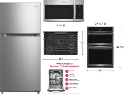 5 Piece Package Includes Refrigerator, Cooktop, Wall Oven, Microwave And Dishwasher