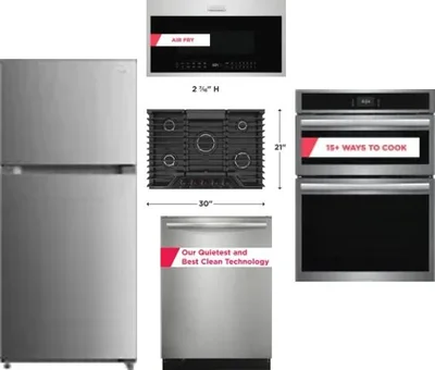5 Piece Package Includes Refrigerator, Cooktop, Wall Oven, Microwave And Dishwasher