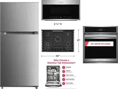 5 Piece Package Includes Refrigerator, Cooktop, Wall Oven, Microwave And Dishwasher