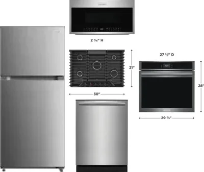 5 Piece Package Includes Refrigerator, Cooktop, Wall Oven, Microwave And Dishwasher