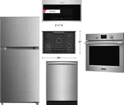 5 Piece Package Includes Refrigerator, Cooktop, Wall Oven, Microwave And Dishwasher