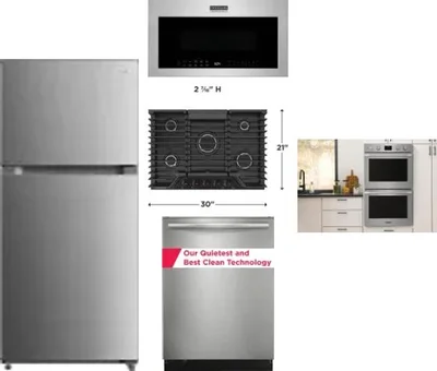 5 Piece Package Includes Refrigerator, Cooktop, Wall Oven, Microwave And Dishwasher