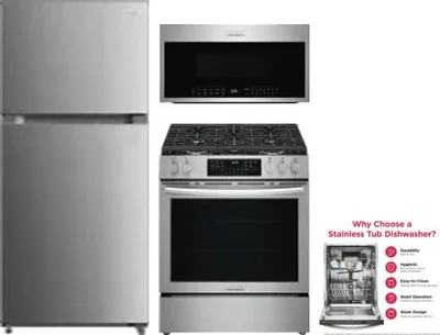 4 Piece Package Includes Refrigerator, Range, Microwave And Dishwasher