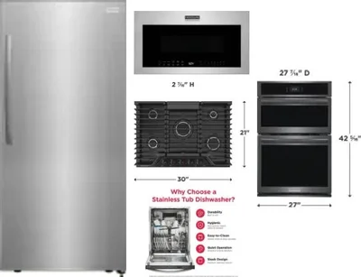 5 Piece Package Includes Refrigerator, Cooktop, Wall Oven, Microwave And Dishwasher