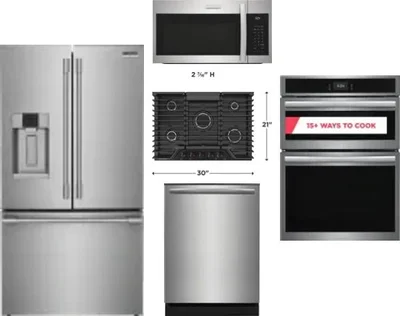 5 Piece Package Includes Refrigerator, Cooktop, Wall Oven, Microwave And Dishwasher