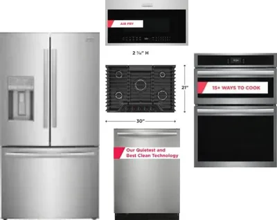 5 Piece Package Includes Refrigerator, Cooktop, Wall Oven, Microwave And Dishwasher