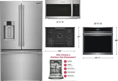5 Piece Package Includes Refrigerator, Cooktop, Wall Oven, Microwave And Dishwasher