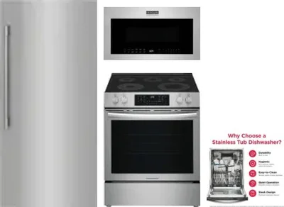 4 Piece Package Includes Refrigerator, Range, Microwave And Dishwasher