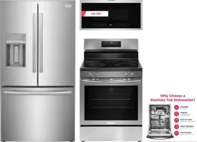 4 Piece Package Includes Refrigerator, Range, Microwave And Dishwasher