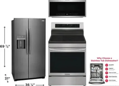 4 Piece Package Includes Refrigerator, Range, Microwave And Dishwasher