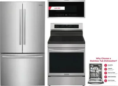 4 Piece Package Includes Refrigerator, Range, Microwave And Dishwasher