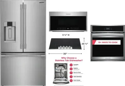 5 Piece Package Includes Refrigerator, Cooktop, Wall Oven, Microwave And Dishwasher