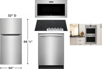 5 Piece Package Includes Refrigerator, Cooktop, Wall Oven, Microwave And Dishwasher