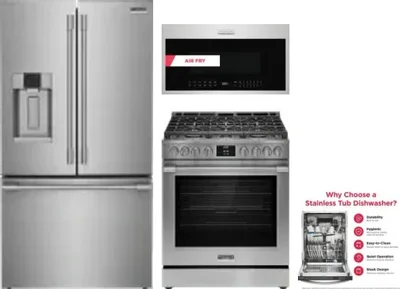 4 Piece Package Includes Refrigerator, Range, Microwave And Dishwasher
