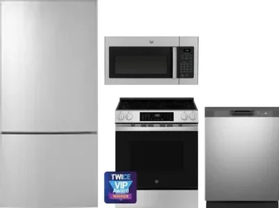 4 Piece Package Includes Refrigerator, Range, Microwave And Dishwasher