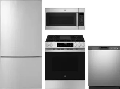 4 Piece Package Includes Refrigerator, Range, Microwave And Dishwasher