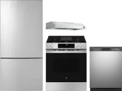 4 Piece Package Includes Refrigerator, Range, Hood And Dishwasher