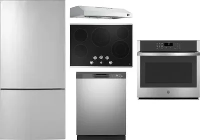 5 Piece Package Includes Refrigerator, Cooktop, Wall Oven, Hood And Dishwasher