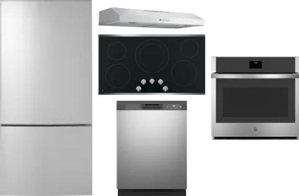 5 Piece Package Includes Refrigerator, Cooktop, Wall Oven, Hood And Dishwasher
