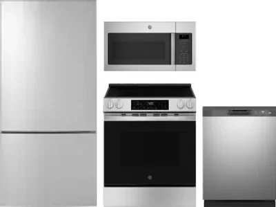 4 Piece Package Includes Refrigerator, Range, Microwave And Dishwasher