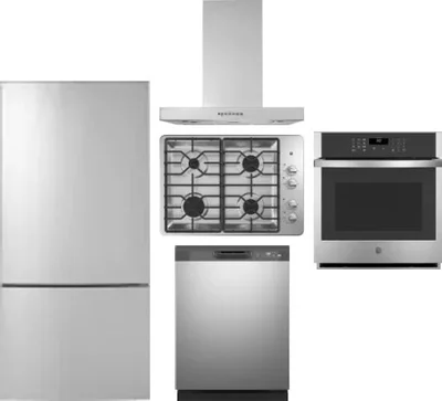 5 Piece Package Includes Refrigerator, Cooktop, Wall Oven, Hood And Dishwasher