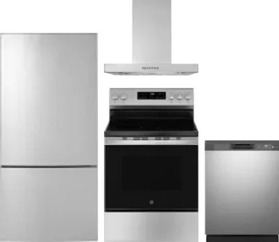 4 Piece Package Includes Refrigerator, Range, Hood And Dishwasher