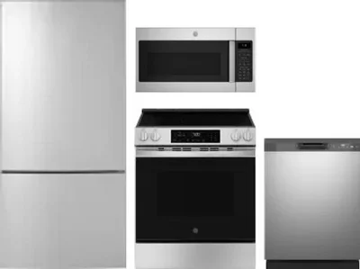 4 Piece Package Includes Refrigerator, Range, Microwave And Dishwasher