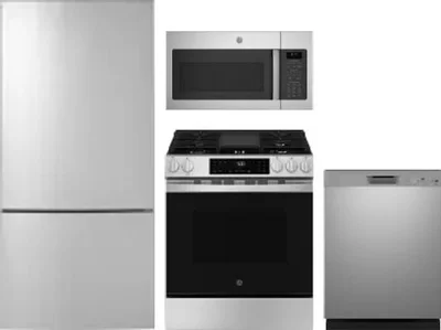4 Piece Package Includes Refrigerator, Range, Microwave And Dishwasher