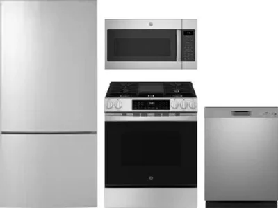 4 Piece Package Includes Refrigerator, Range, Microwave And Dishwasher