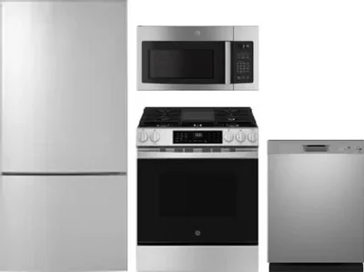 4 Piece Package Includes Refrigerator, Range, Microwave And Dishwasher