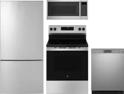 4 Piece Package Includes Refrigerator, Range, Microwave And Dishwasher