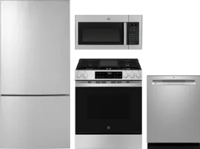 4 Piece Package Includes Refrigerator, Range, Microwave And Dishwasher