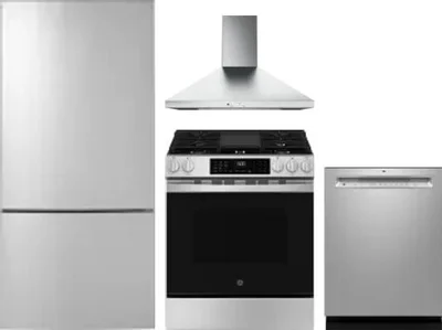 4 Piece Package Includes Refrigerator, Range, Hood And Dishwasher